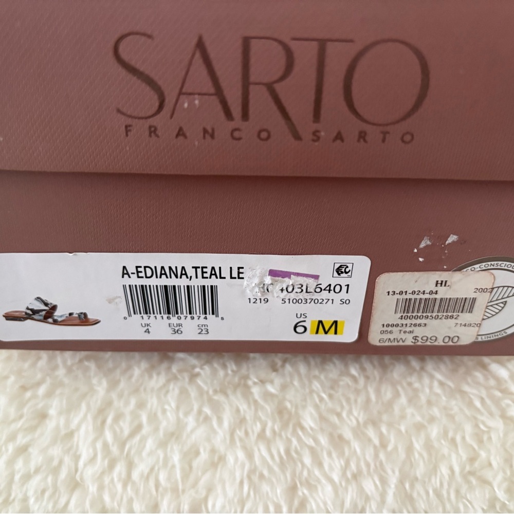 Franco Sarto Turquoise and Black Snake Print Sandals - Picture 3 of 8